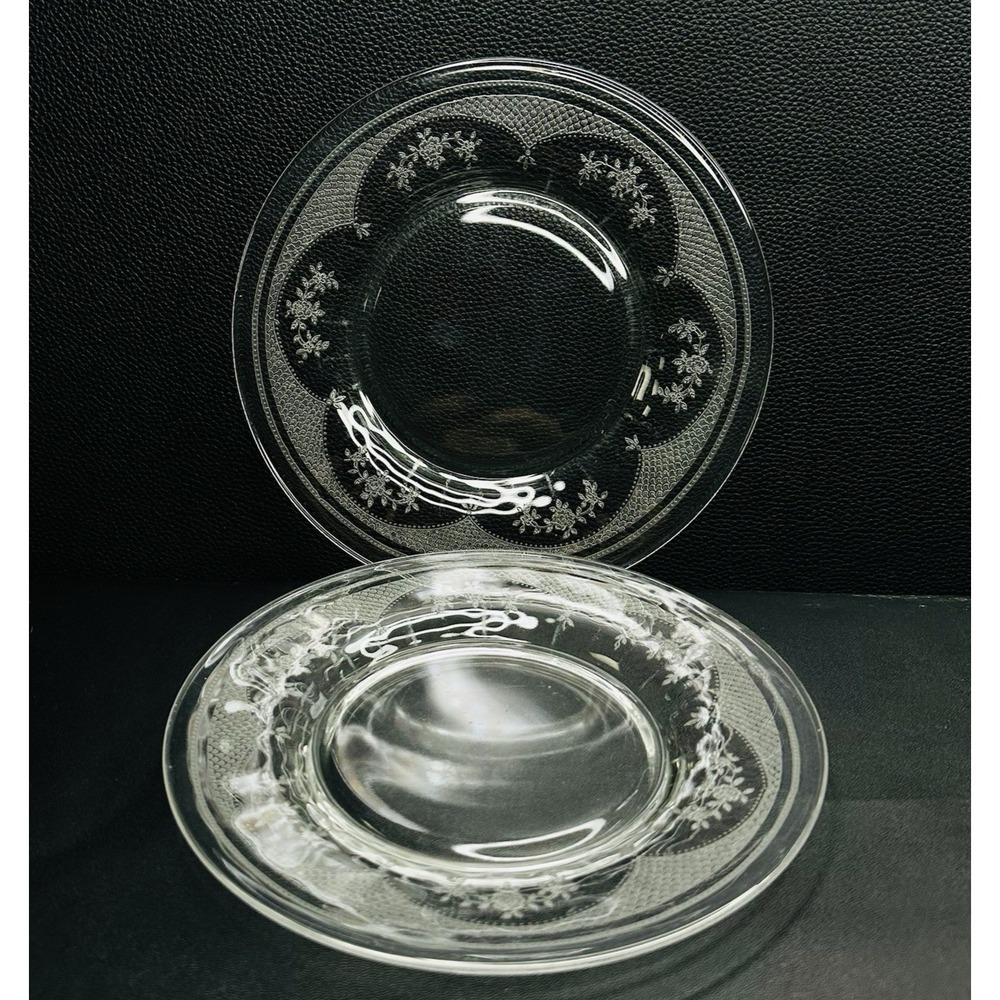 2 Fostoria Virginia Clear Glass Salad Plates Etched Vintage‎ RARE Pattern 1923